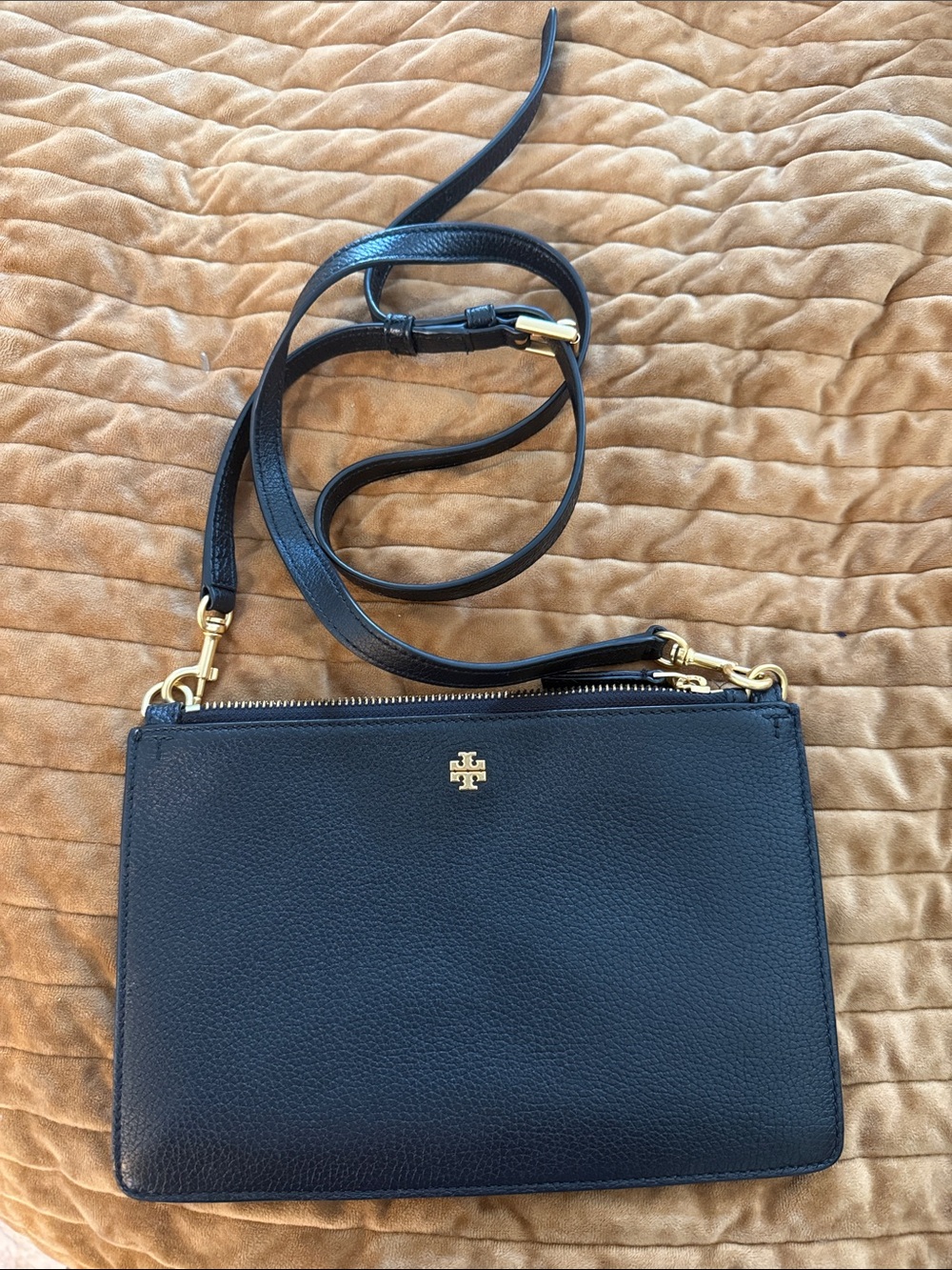 Tory Burch black  Pebbled Leather Crossbody with Gold Hardware